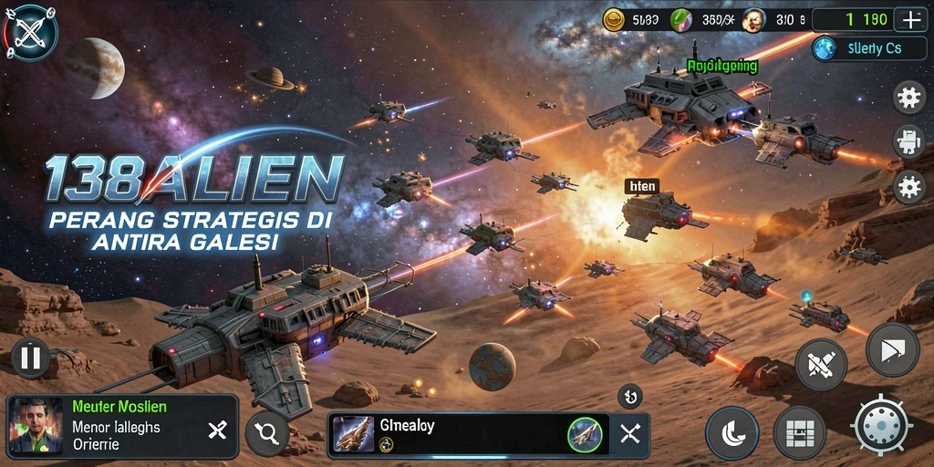 Tangkapan layar gameplay 138ALIEN menampilkan pertempuran luar angkasa yang mendebarkan.