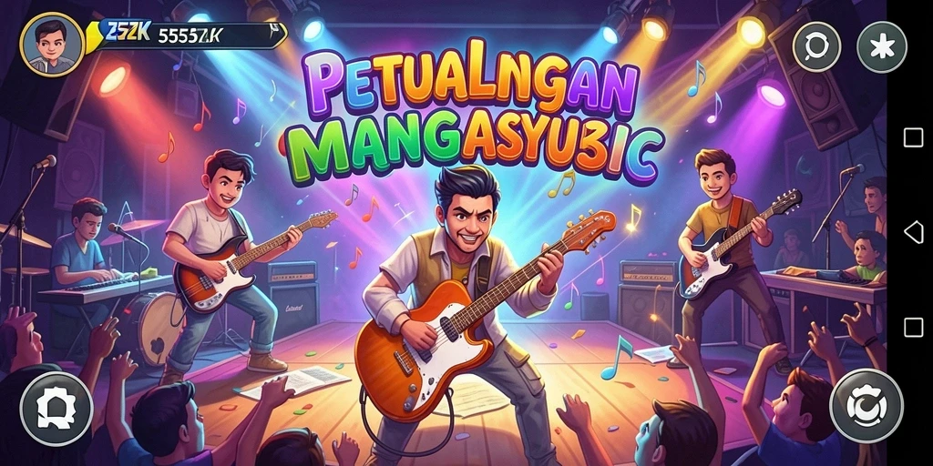 Tampilan gameplay menarik dari 555ZK yang penuh warna dan musik.