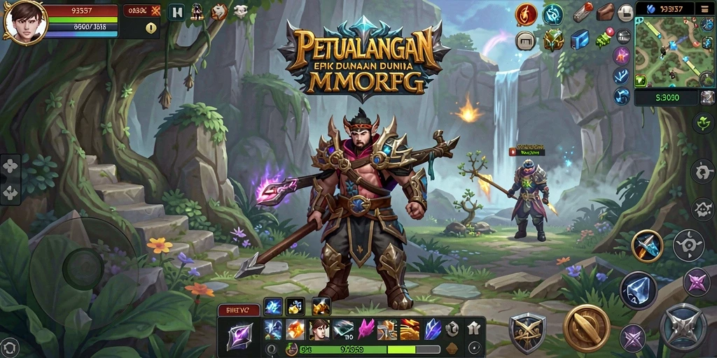 Gameplay MMORPG yang menakjubkan di 93337 dengan berbagai karakter dan quest.