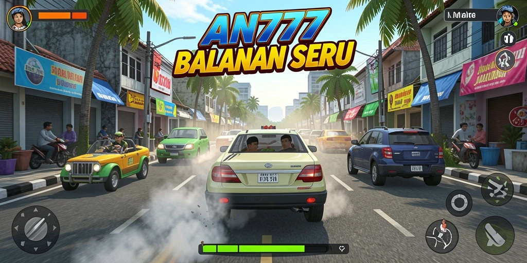 Screenshot AN777 menunjukkan aksi balapan yang mendebarkan di trek.