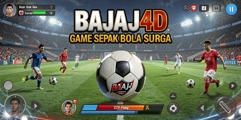 Tampilan gameplay menarik di lapangan sepak bola virtual.