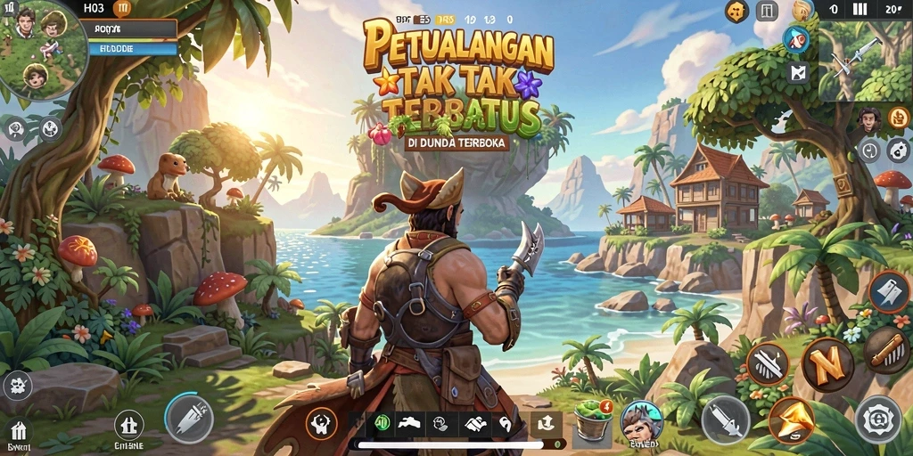 Screenshot gameplay H03 menampilkan eksplorasi dunia terbuka yang luas dan indah.