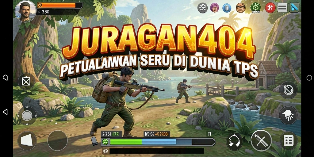 Tampilan gameplay seru dari JURAGAN404 dengan aksi tembak menembak.