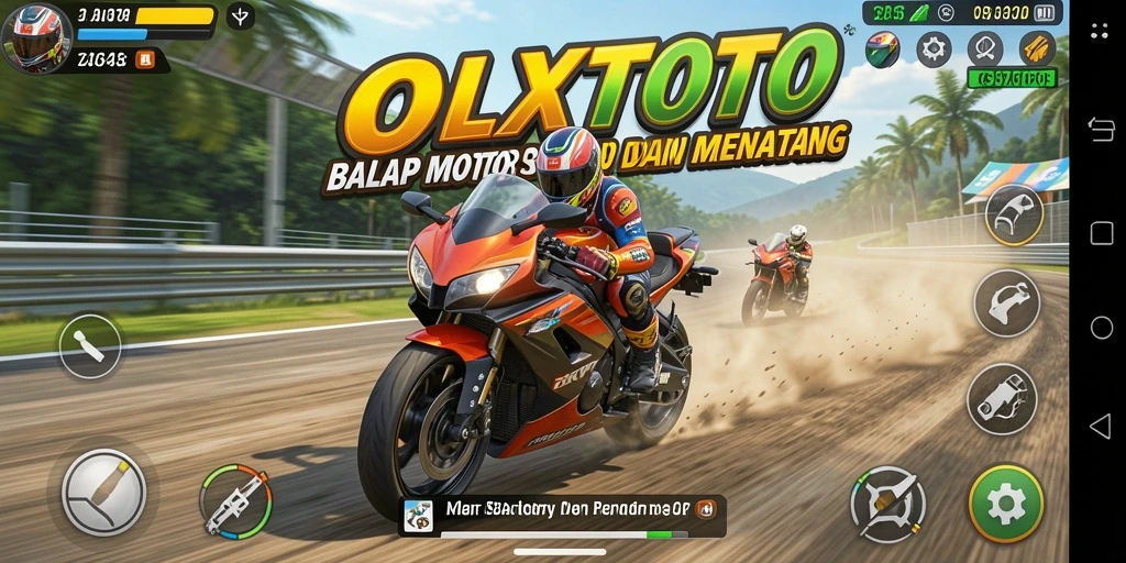 Gameplay seru OLXTOTO menunjukkan aksi balap motor yang mendebarkan.