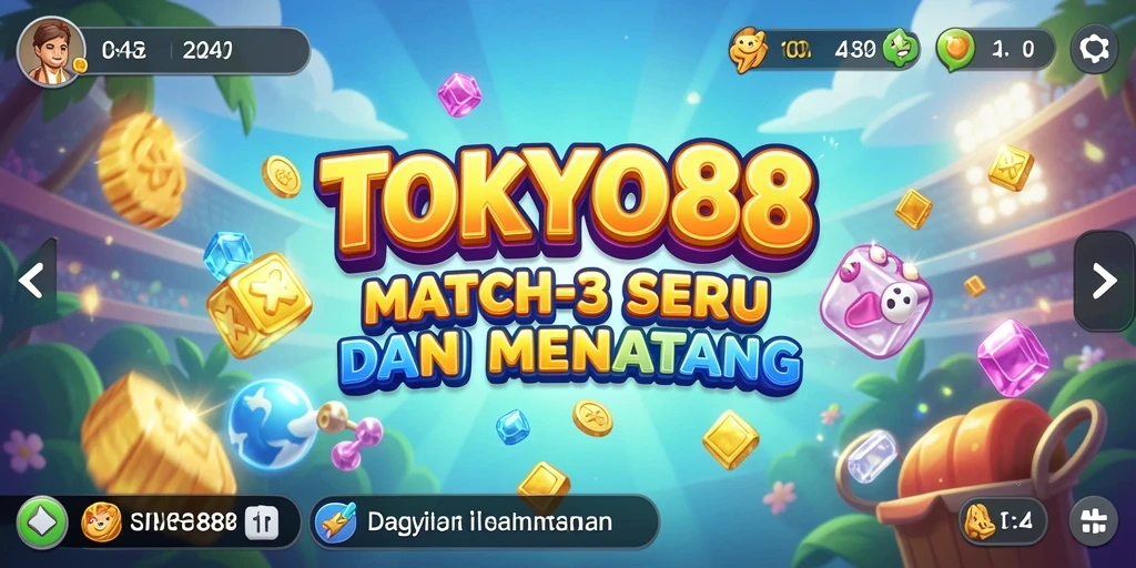 Tampilan menarik permainan Match-3 TOKYO88 saat melakukan kombinasi warna.